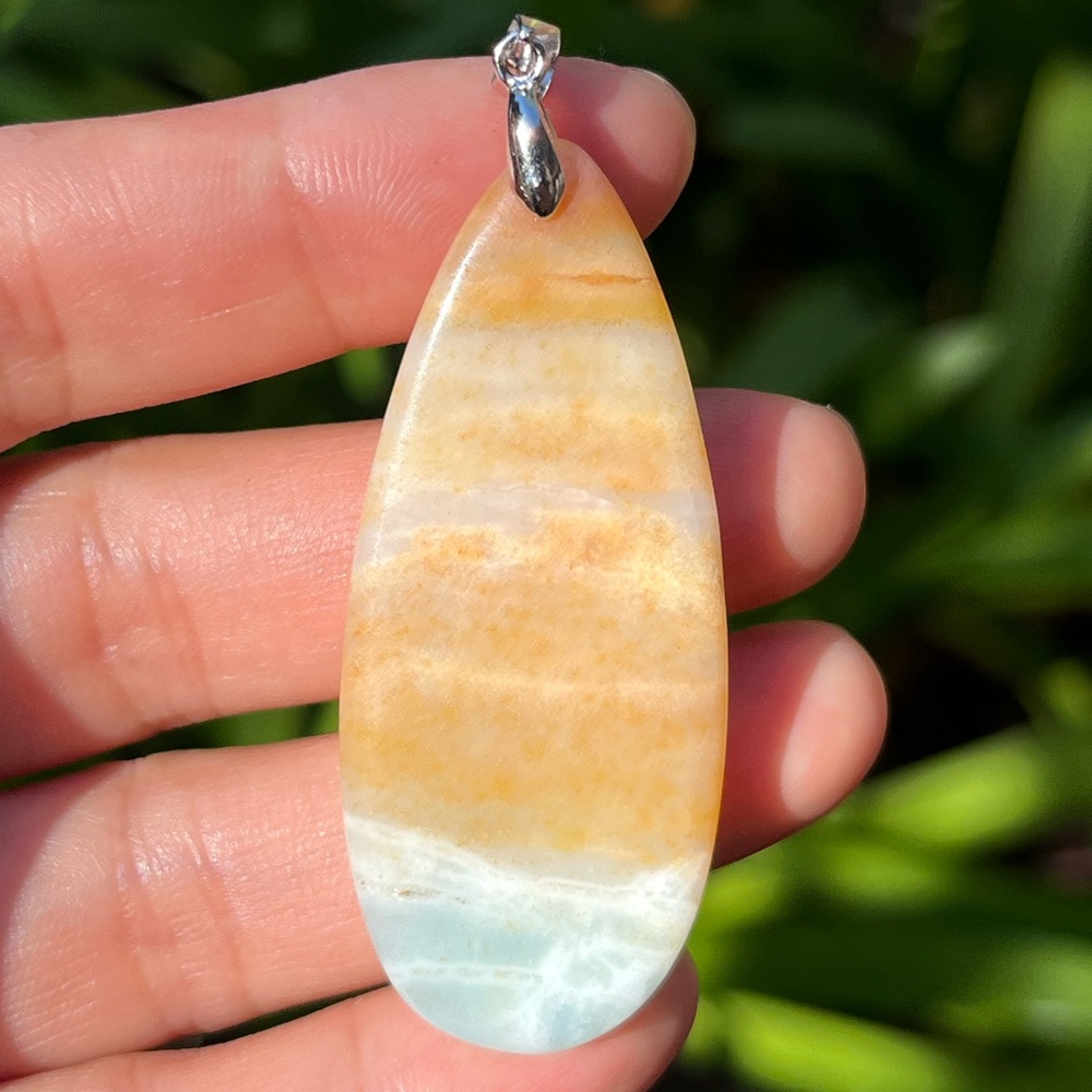 Sterling silver 925 stamped‎ long Carribean calcite pendant 1437